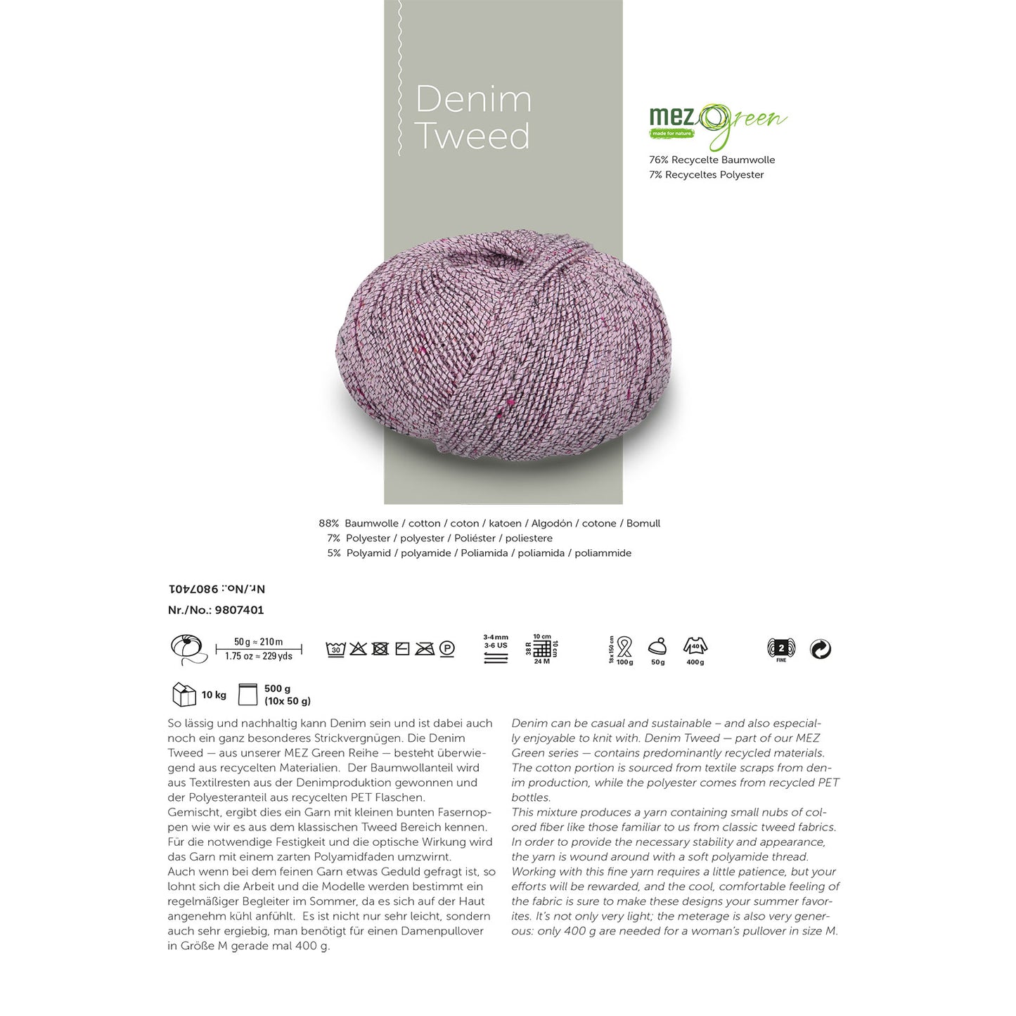 MEZ Green Denim Tweed - Duurzaam Gerecycled Tweed Garen