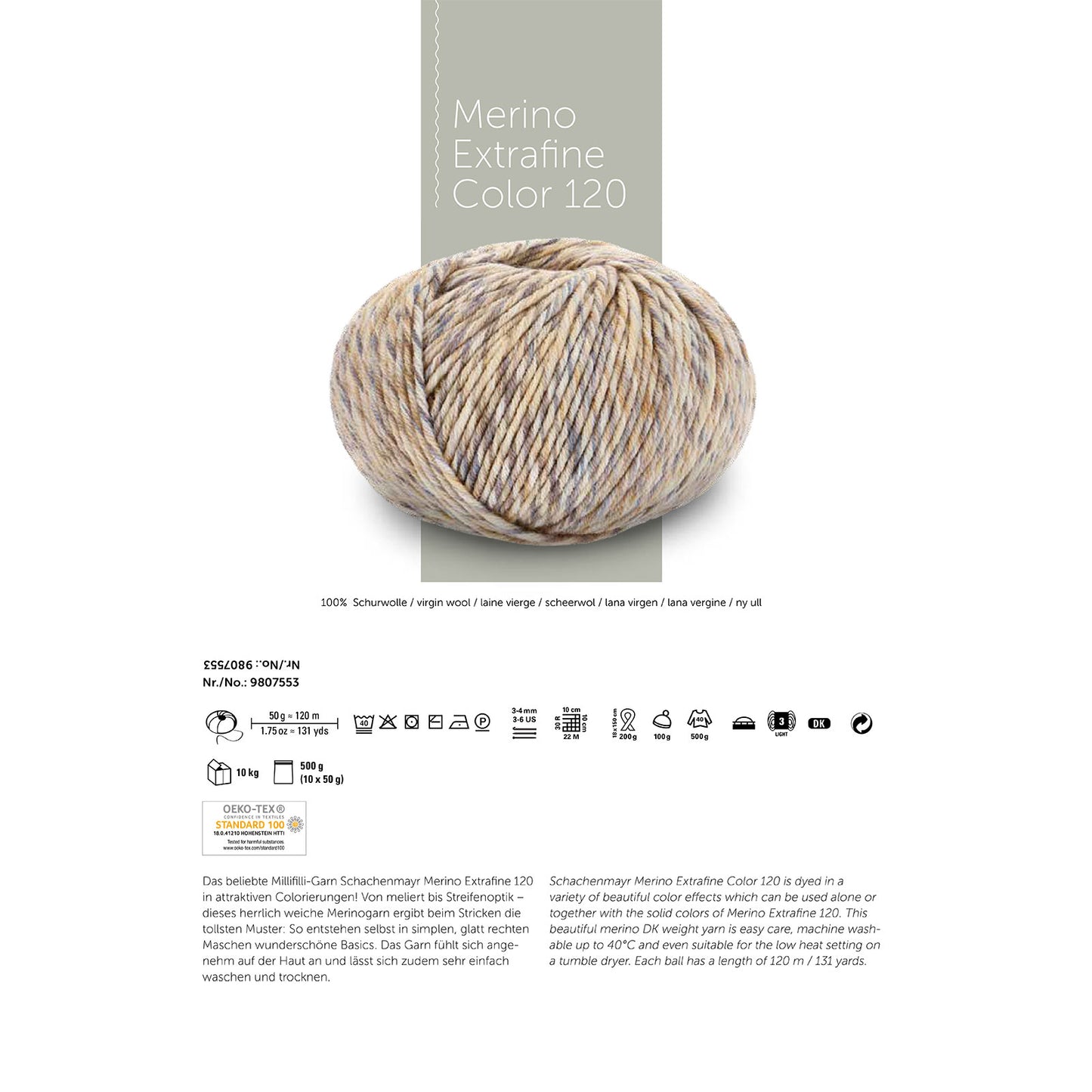 Schachenmayr Merino Extrafine Color 120 - Mérinos DK Doux avec Dégradé de Couleurs