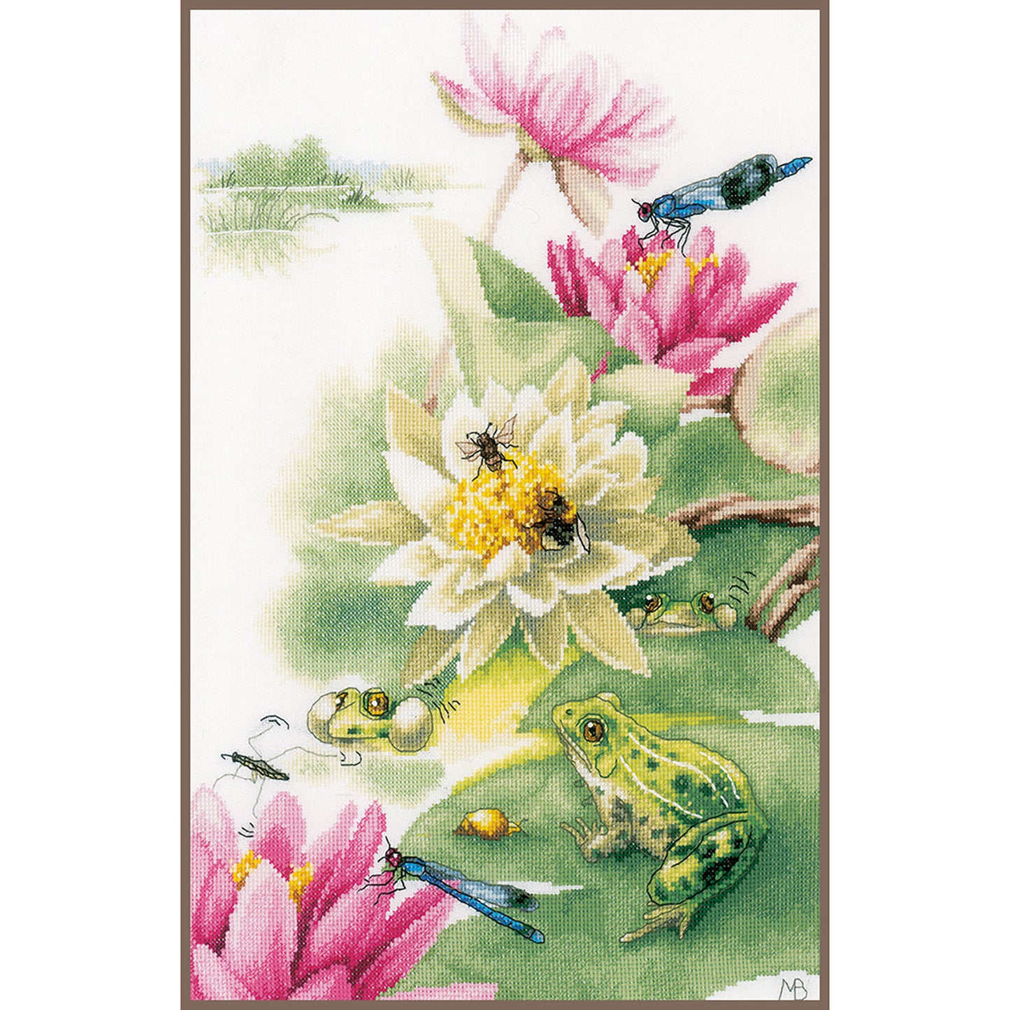 LanArte | Borduurpakket Lelies en kikkers | 31 x 44 cm