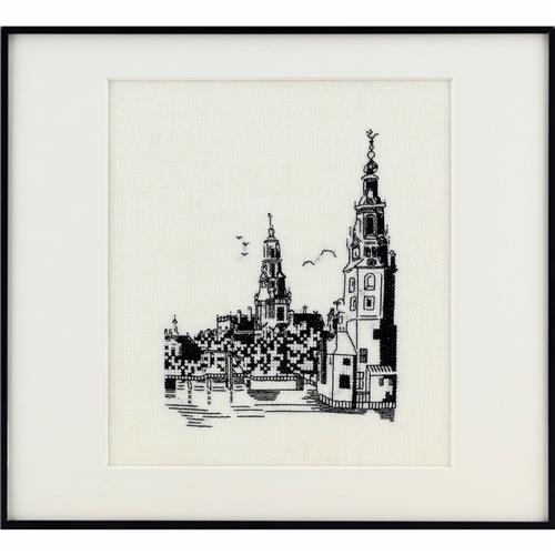 Pako Grachtenpanden Borduurpakket (Telpatroon Linnen, 32x29 cm)
