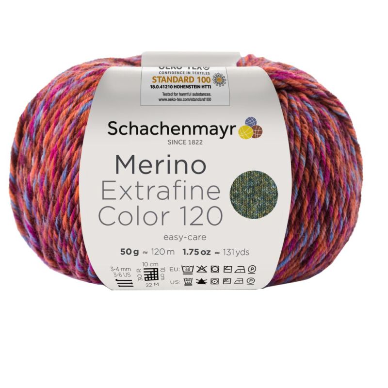 Schachenmayr Merino Extrafine Color 120 - Mérinos DK Doux avec Dégradé de Couleurs