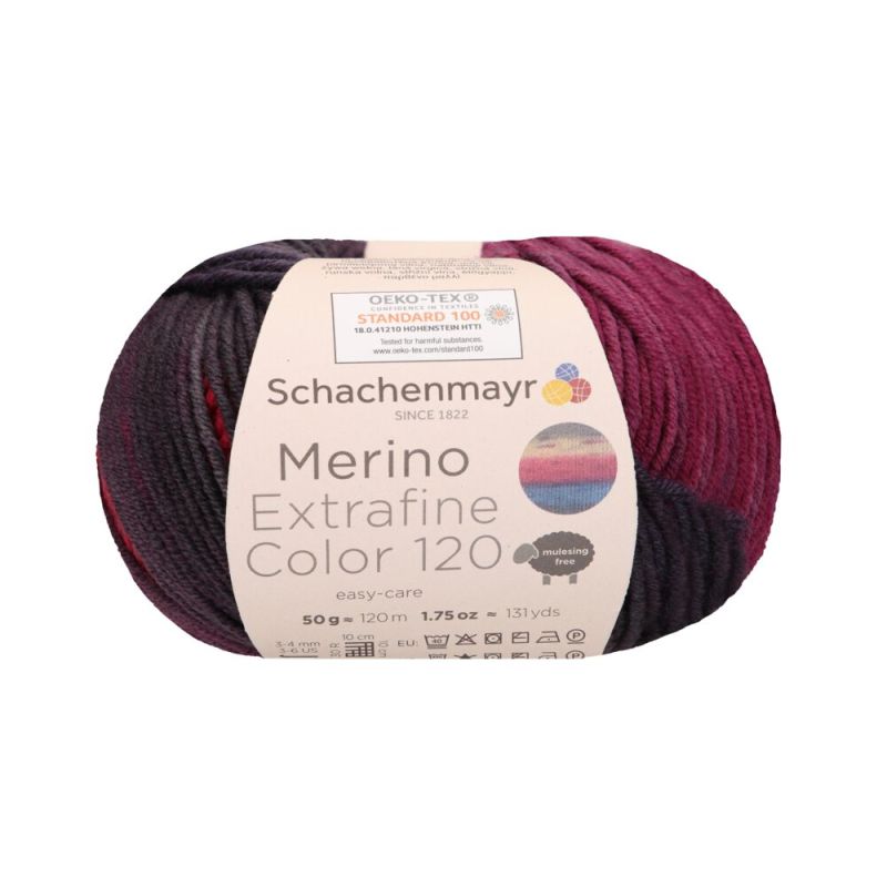Schachenmayr Merino Extrafine Color 120 - Mérinos DK Doux avec Dégradé de Couleurs