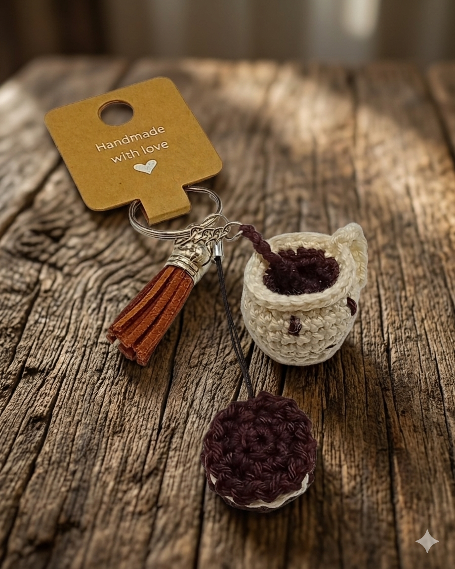 Handgemaakt | Sleutelhanger Gehaakt Koffie & Koekje