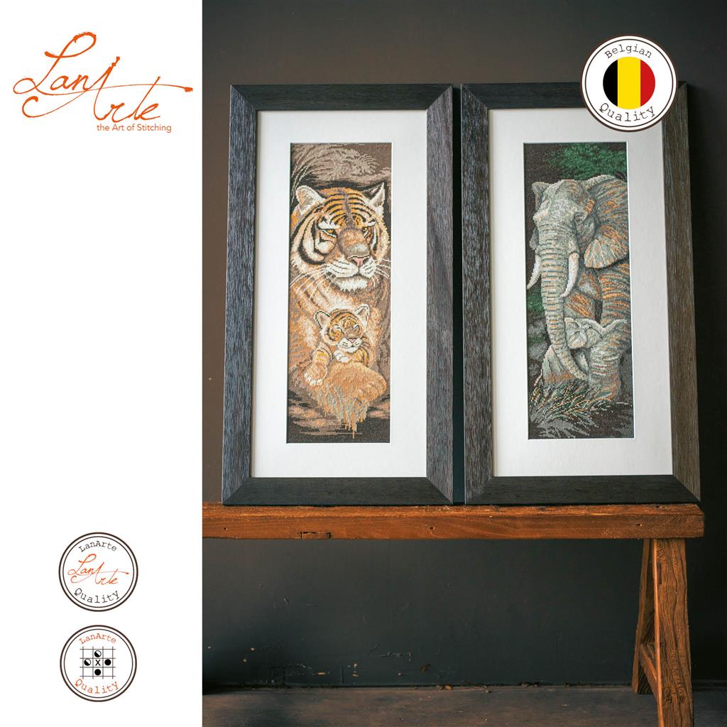 LanArte | Borduurpakket Tijger met jong | 17 x 50 cm