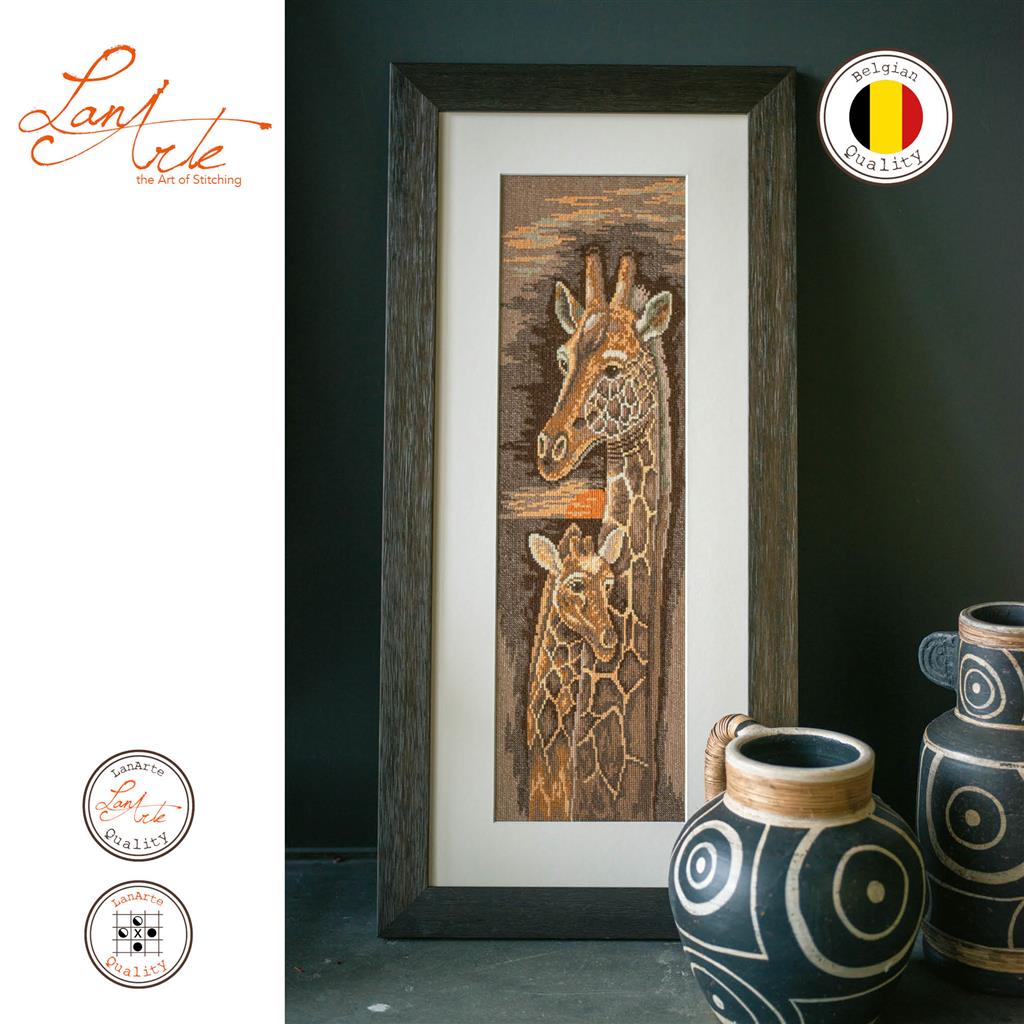 LanArte | Borduurpakket Giraf met jong | Katoen | 17 x 50 cm