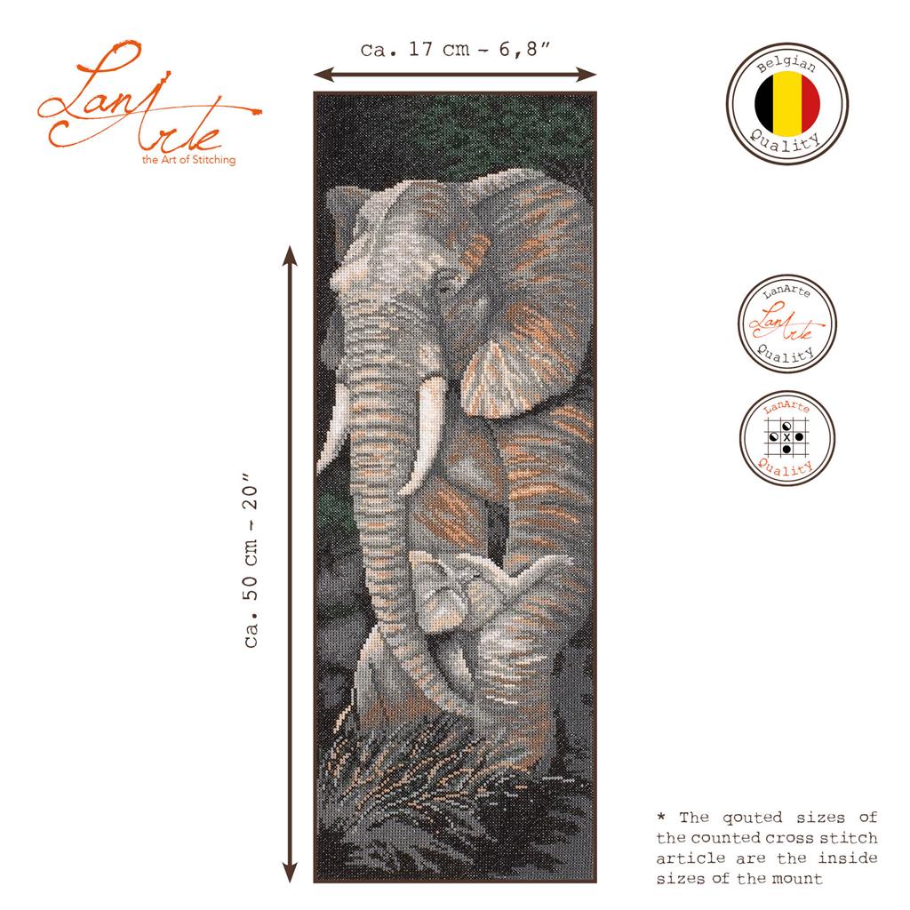 LanArte | Borduurpakket Olifant met jong | Katoen | 17 x 50 cm