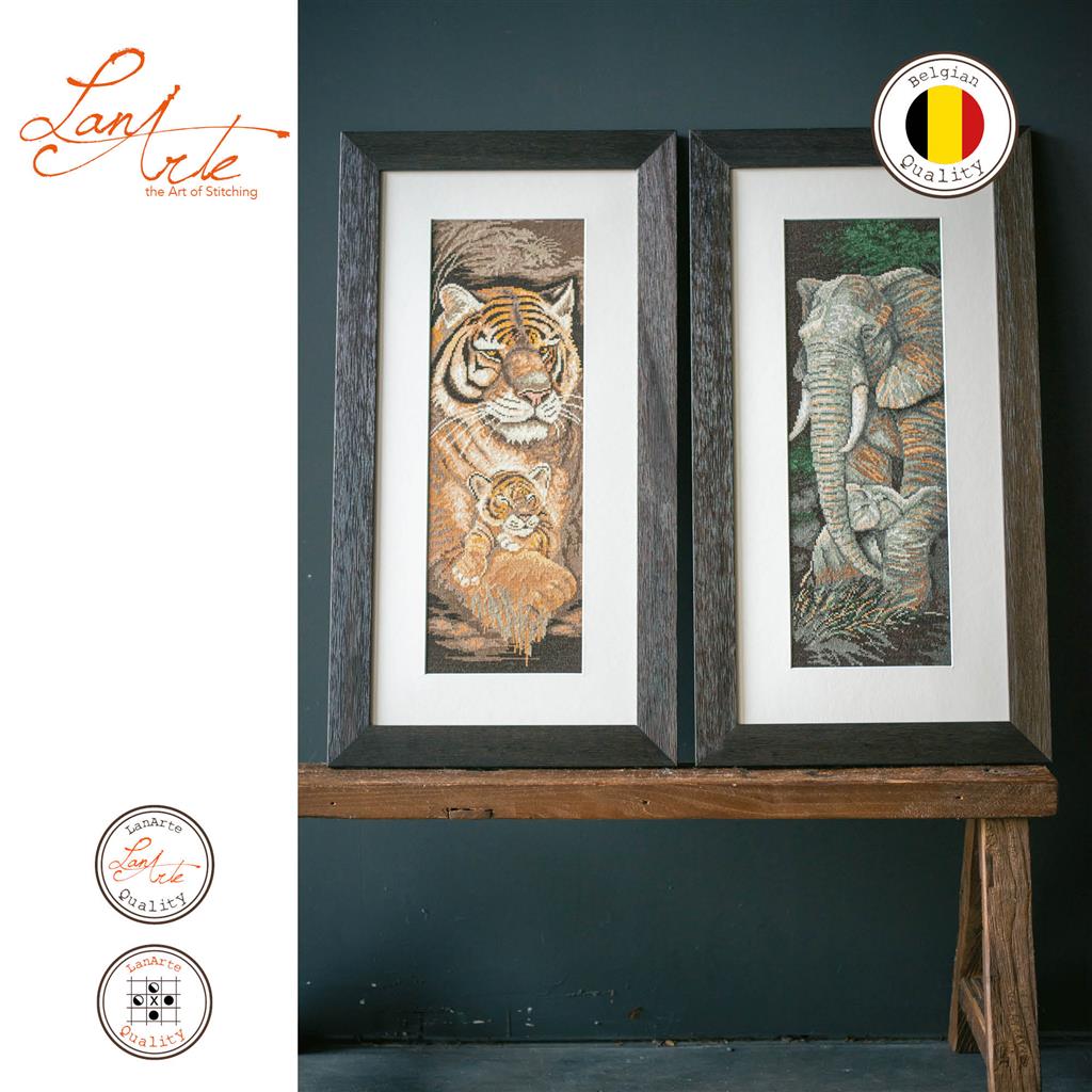LanArte | Borduurpakket Olifant met jong | Katoen | 17 x 50 cm