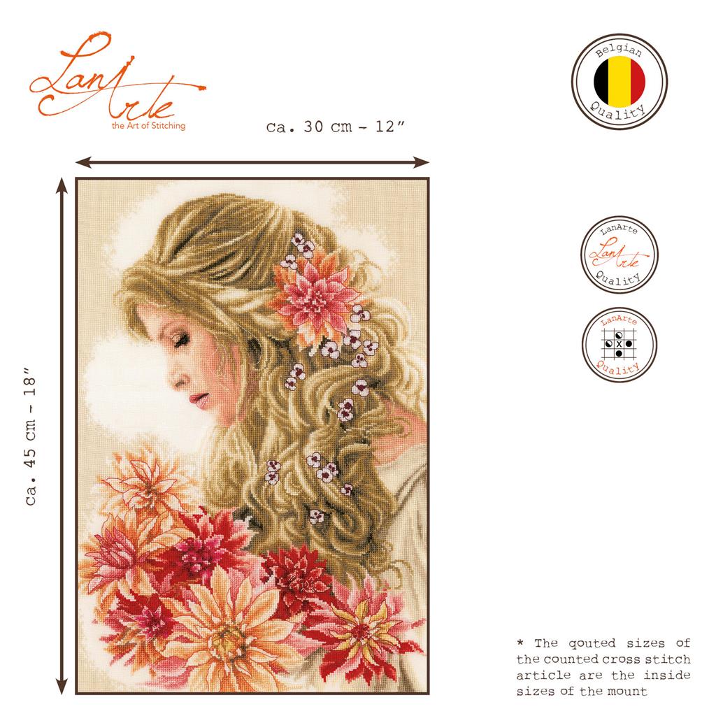 LanArte | Borduurpakket Dame met de Dahlia's | 30 x 45 cm