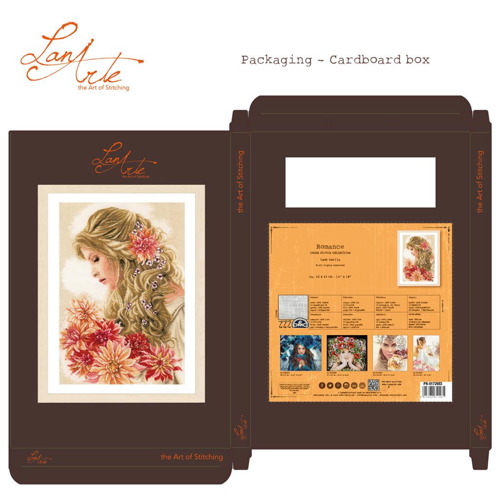 LanArte | Borduurpakket Dame met de Dahlia's | 30 x 45 cm