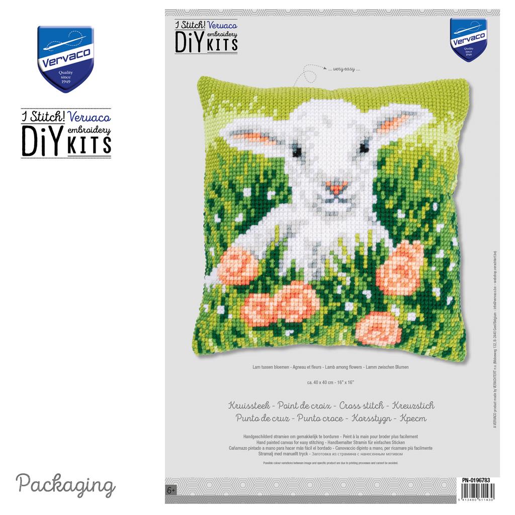 Vervaco | Kruissteekkussen kit Lam tussen bloemen