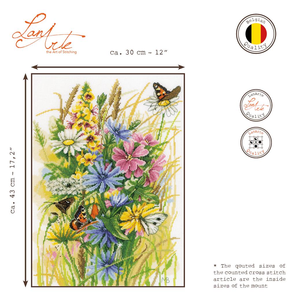 LanArte | Borduurpakket Wilde bloemen en vlinders | Evenweave | 30 x 43 cm