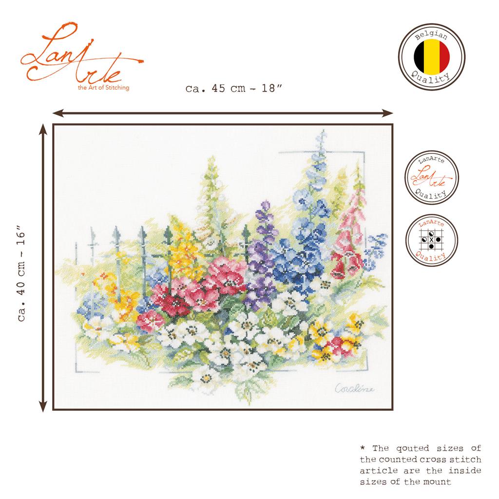 LanArte | Borduurpakket Bloemen explosie | 45 x 40 cm | Aida