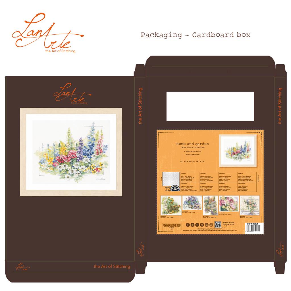 LanArte | Borduurpakket Bloemen explosie | 45 x 40 cm | Aida