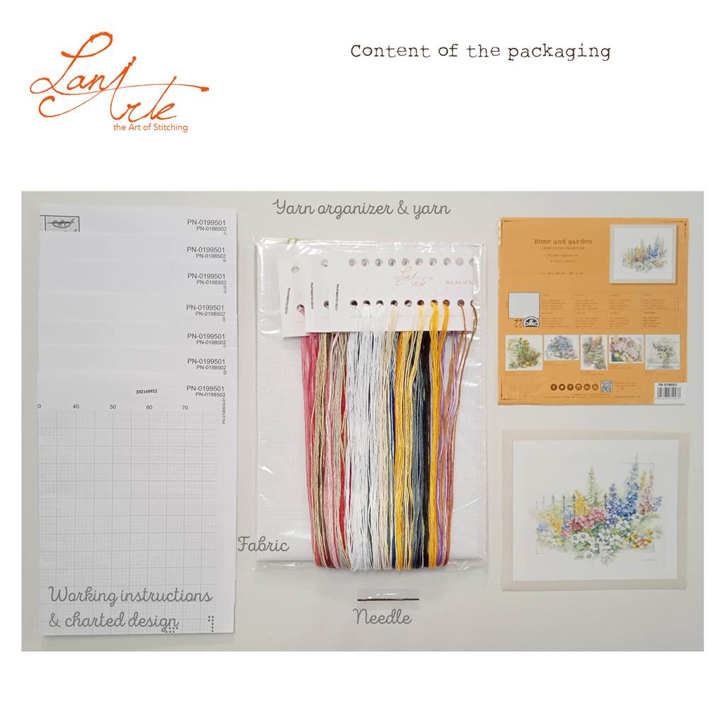 LanArte | Borduurpakket Bloemen explosie | 45 x 40 cm | Aida
