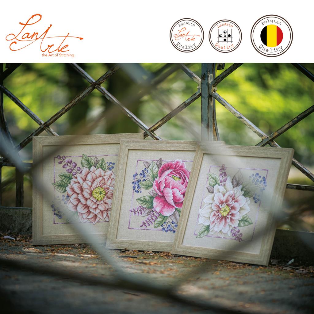 LanArte | Borduurpakket Bloem Roze | 33 x 33 cm