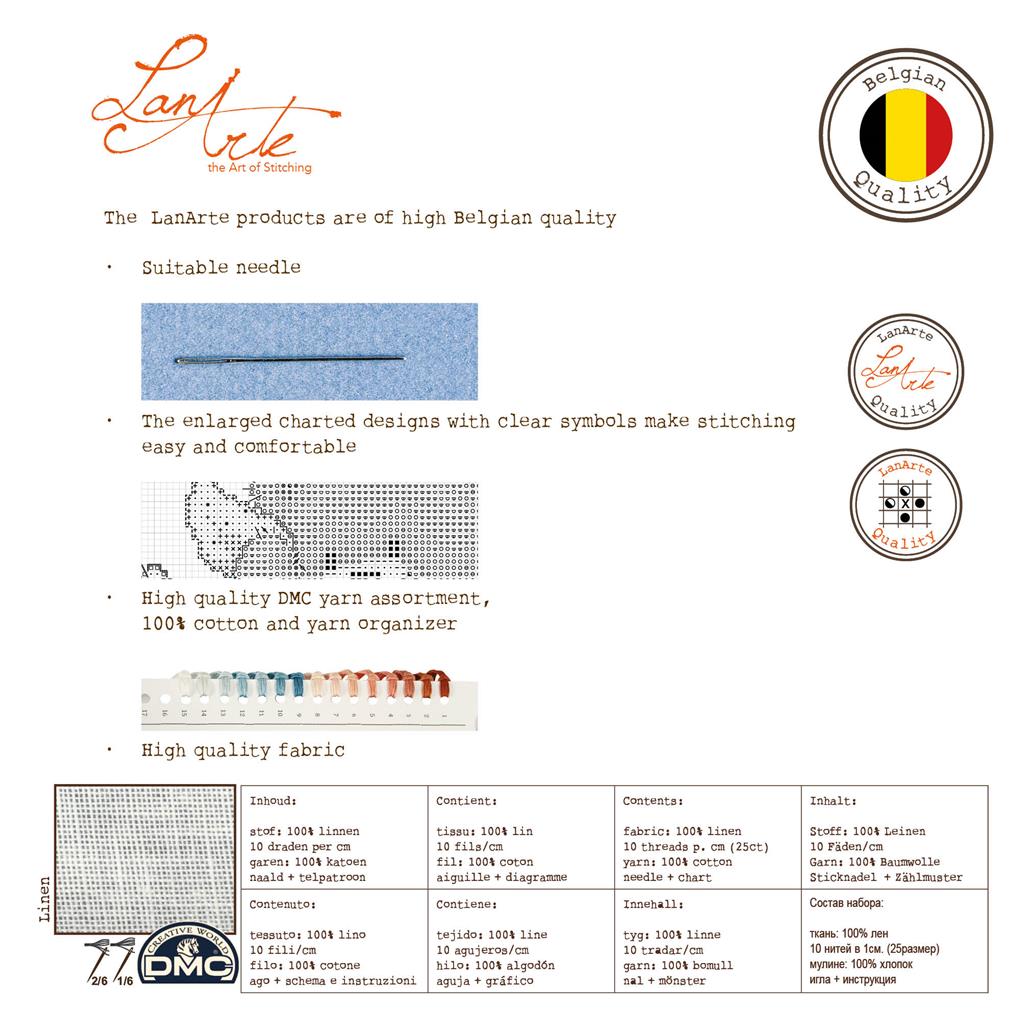 LanArte | Borduurpakket Bloem Wit | 33 x 33 cm