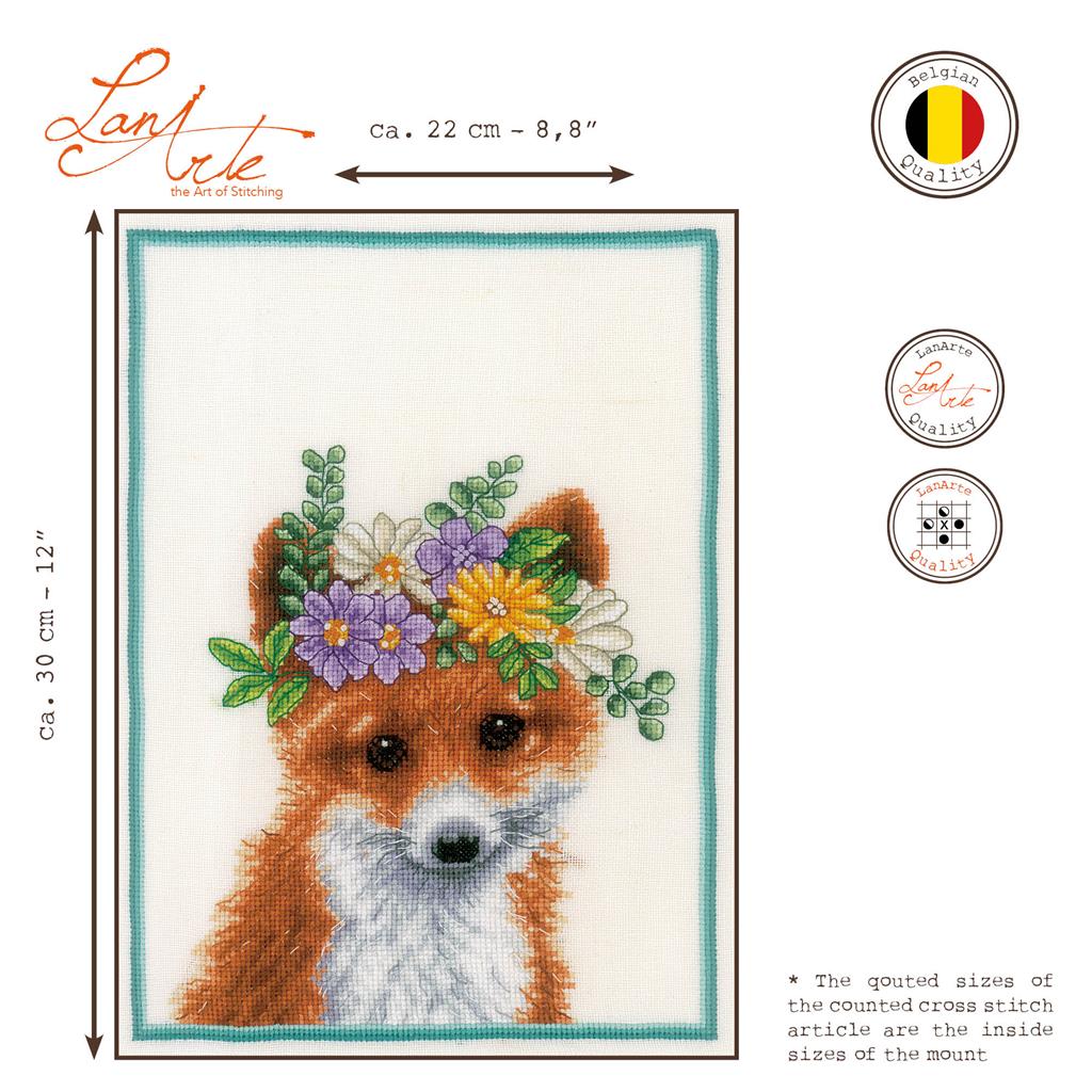 LanArte | Borduurpakket Vos met bloemenkroon | 22 x 30 cm