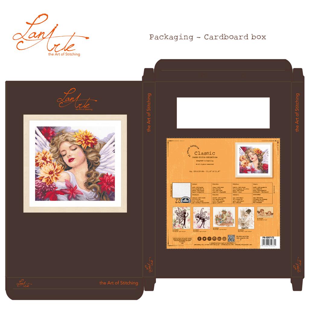 LanArte | Borduurpakket Engel met dahlia | 29 x 29 cm