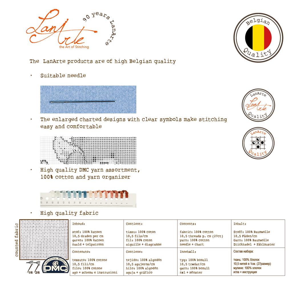 LanArte | Borduurpakket Engel met dahlia | 29 x 29 cm