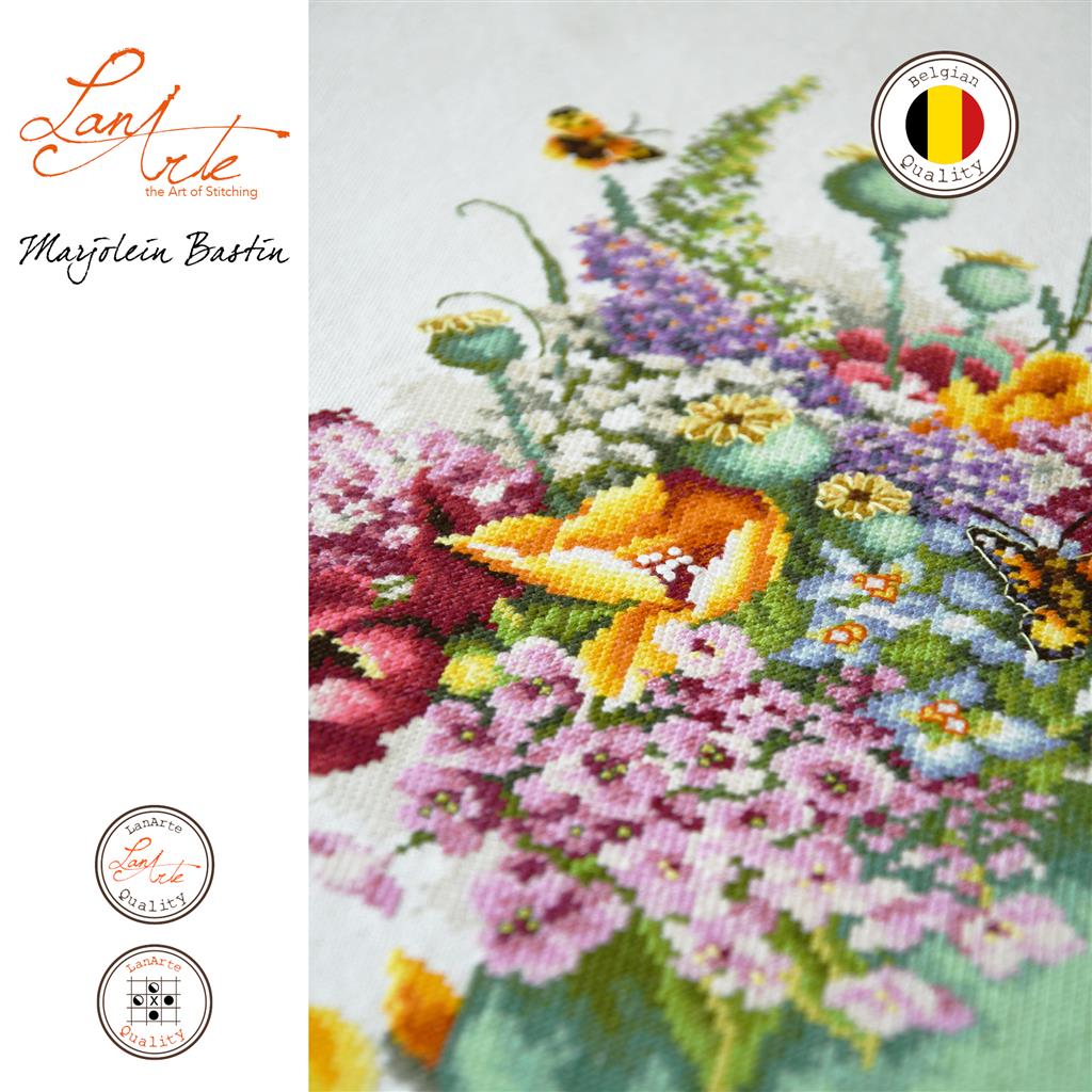 LanArte | Borduurpakket Kleurig bloemenboeket | Katoen | 28 x 40 cm