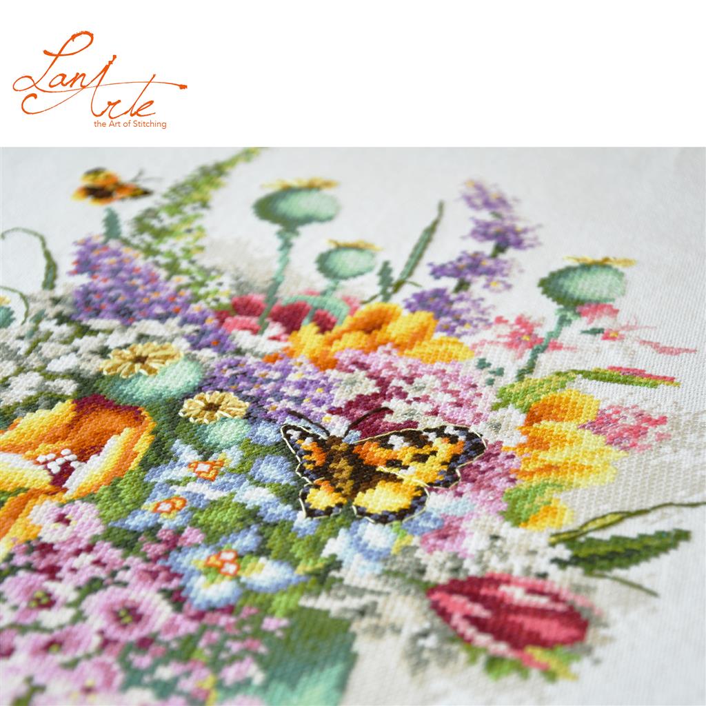 LanArte | Borduurpakket Kleurig bloemenboeket | Katoen | 28 x 40 cm