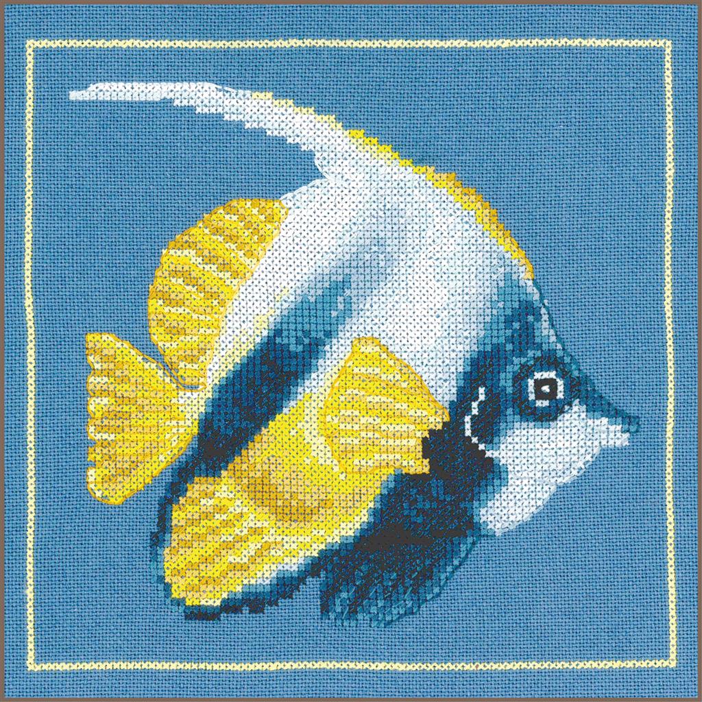 LanArte | Borduurpakket Gele hoekvis | Katoen | 21 x 20 cm