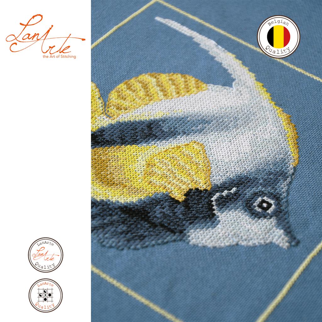 LanArte | Borduurpakket Gele hoekvis | Katoen | 21 x 20 cm