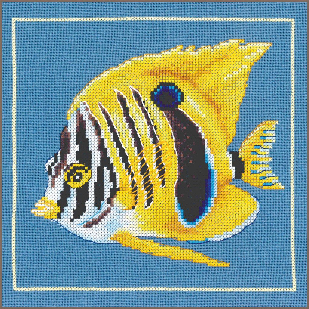 LanArte | Borduurpakket Gele zebravis | Katoen | 21 x 20 cm