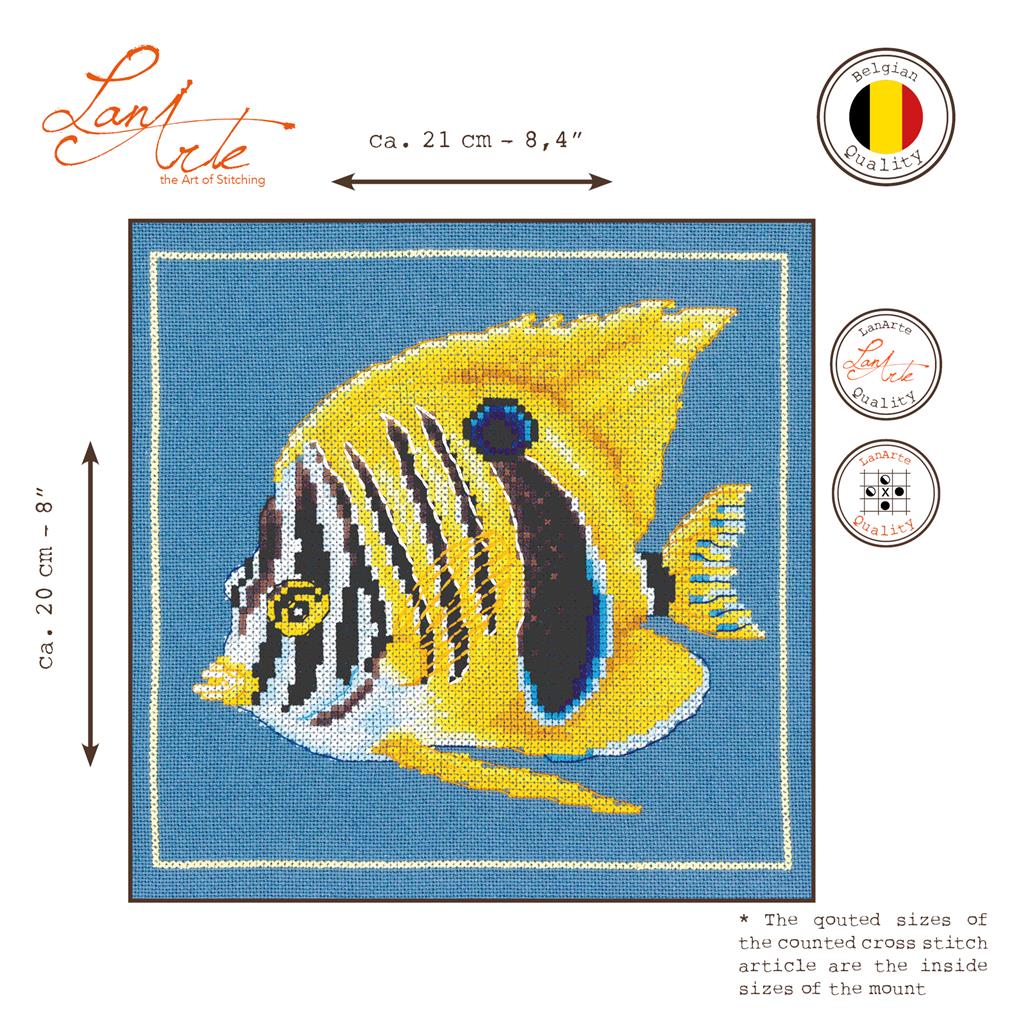 LanArte | Borduurpakket Gele zebravis | Katoen | 21 x 20 cm