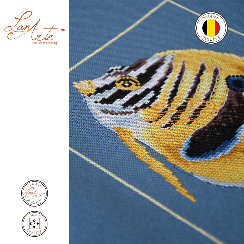LanArte | Borduurpakket Gele zebravis | Katoen | 21 x 20 cm