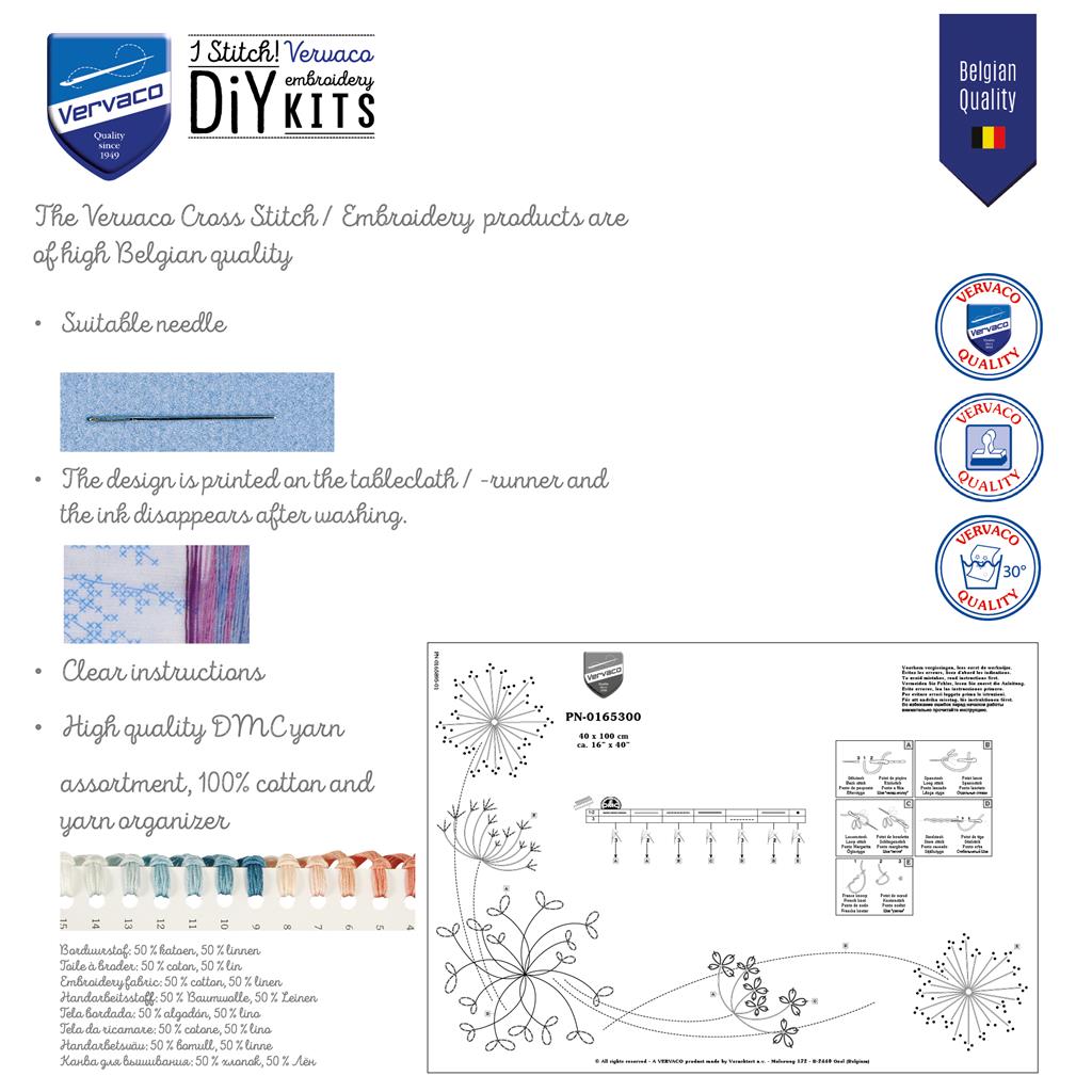 Vervaco | Tafelkleed kit Kleurrijke wereld van bloemen | ca. 72 x 72 cm