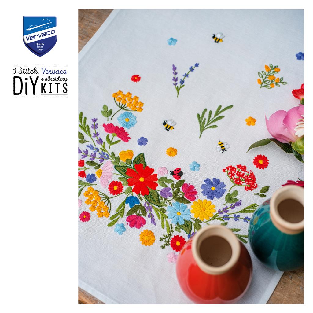 Vervaco | Loper kit Kleurrijke wereld van bloemen | ca. 35 x 95 cm