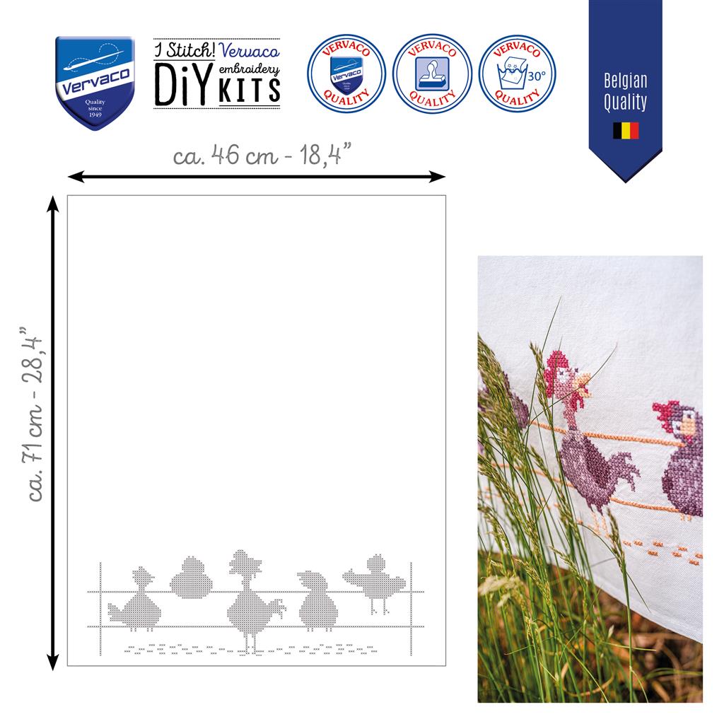 Vervaco | Handdoek kit Grappige kippen | ca. 46 x 71 cm