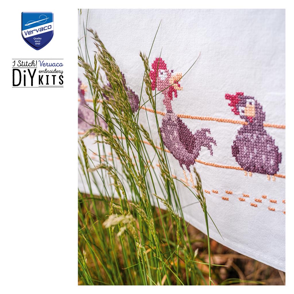Vervaco | Handdoek kit Grappige kippen | ca. 46 x 71 cm