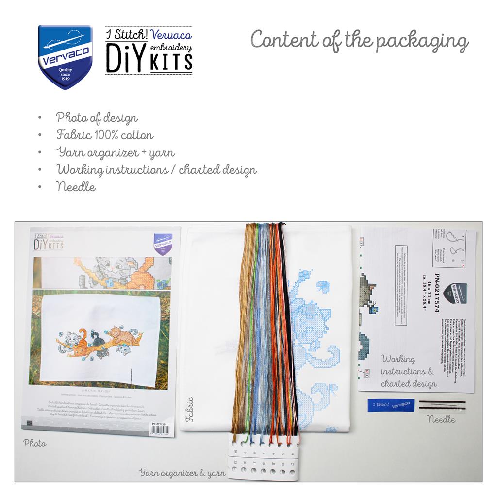 Vervaco | Handdoek kit Spelende poesjes | ca. 46 x 71 cm