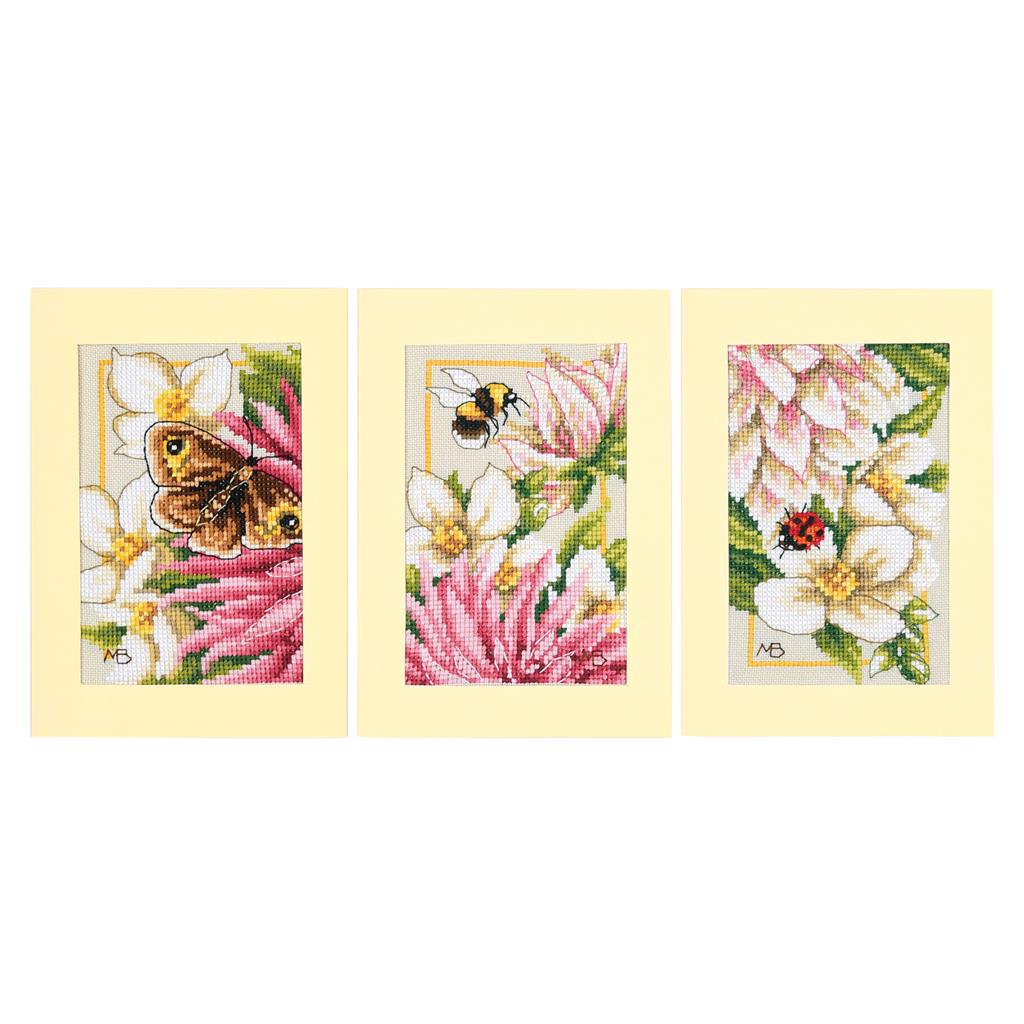 LanArte | Wenskaart kit Roze dahlia set van 3 | Katoen | 10.50 x 15 cm