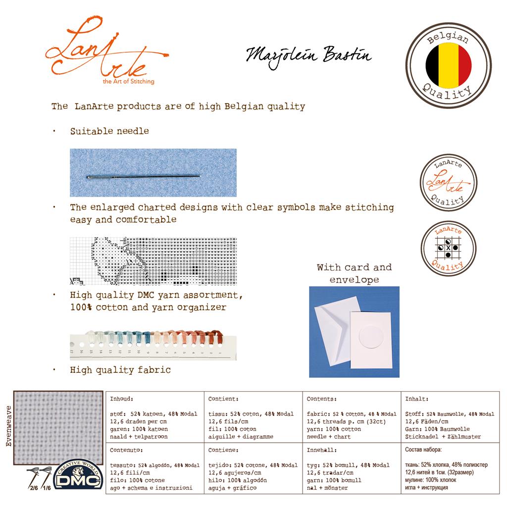 LanArte | Wenskaart kit Roze dahlia set van 3 | Katoen | 10.50 x 15 cm