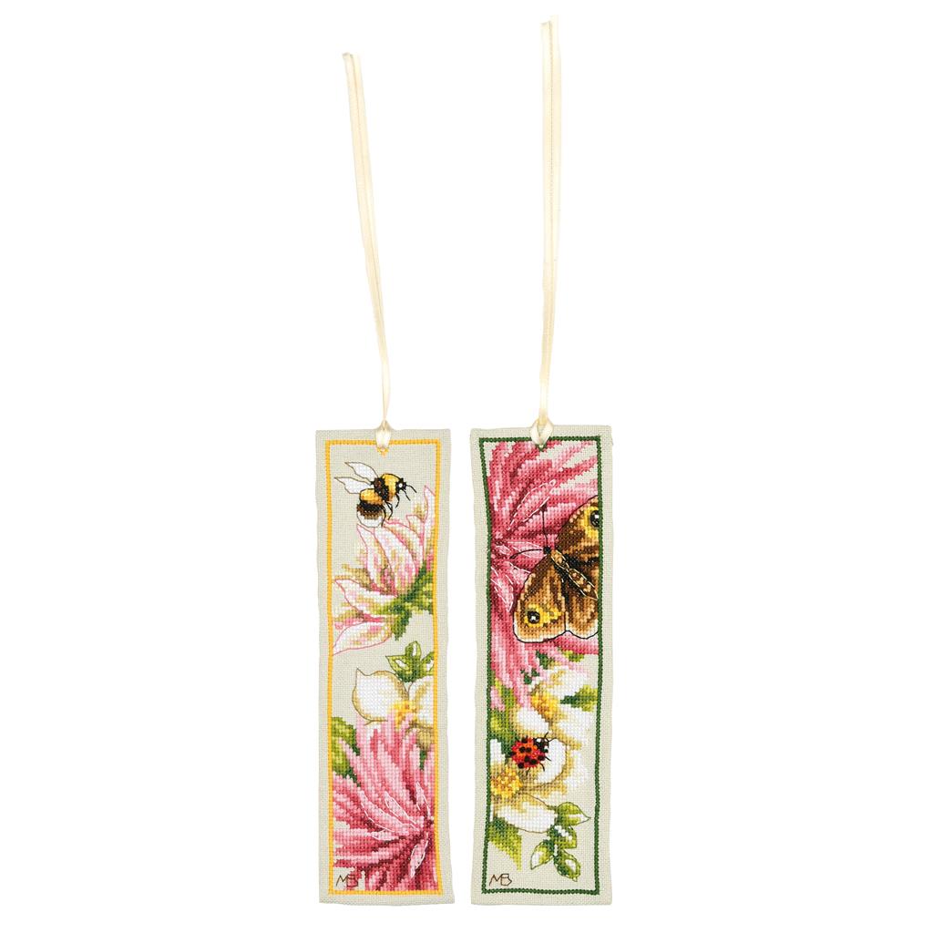 LanArte | Bladwijzer kit Roze dahlia set van 2 | Katoen | 6 x 20 cm