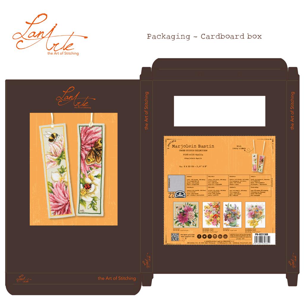 LanArte | Bladwijzer kit Roze dahlia set van 2 | Katoen | 6 x 20 cm