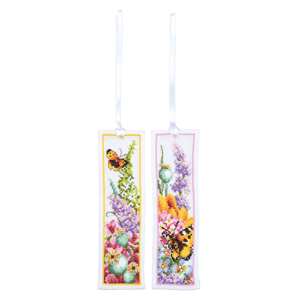 LanArte | Bladwijzer kit Kleurig bloemenboeket set van 2 | Katoen | 6 x 20 cm
