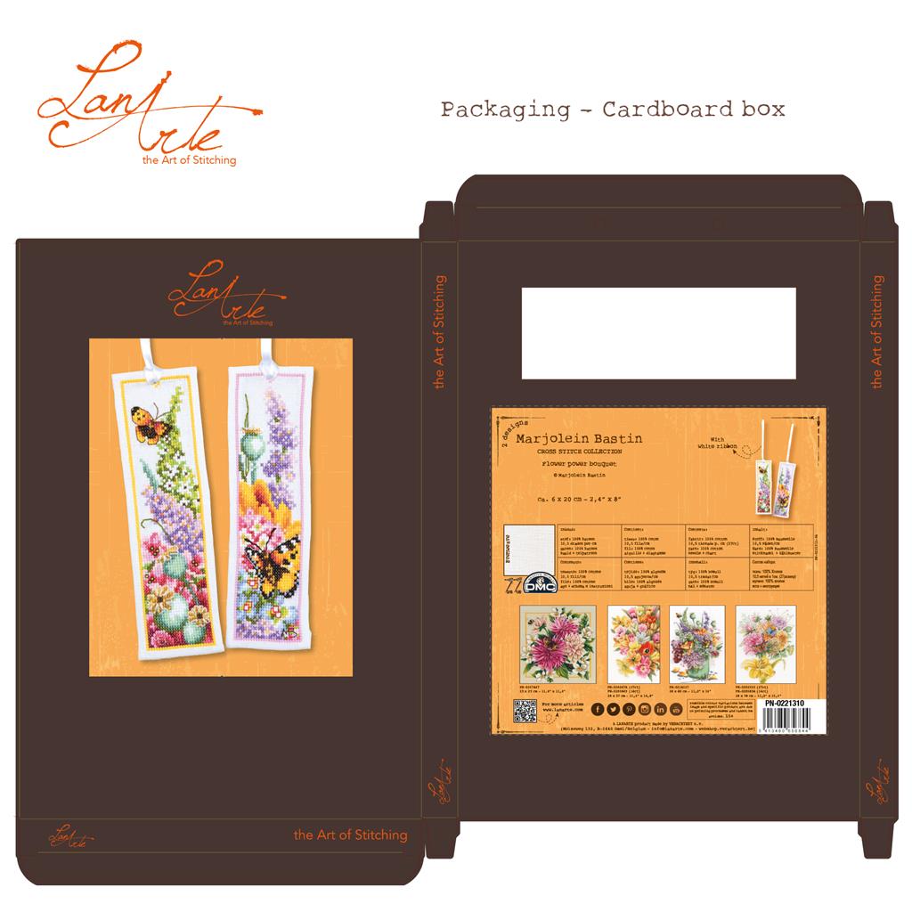 LanArte | Bladwijzer kit Kleurig bloemenboeket set van 2 | Katoen | 6 x 20 cm