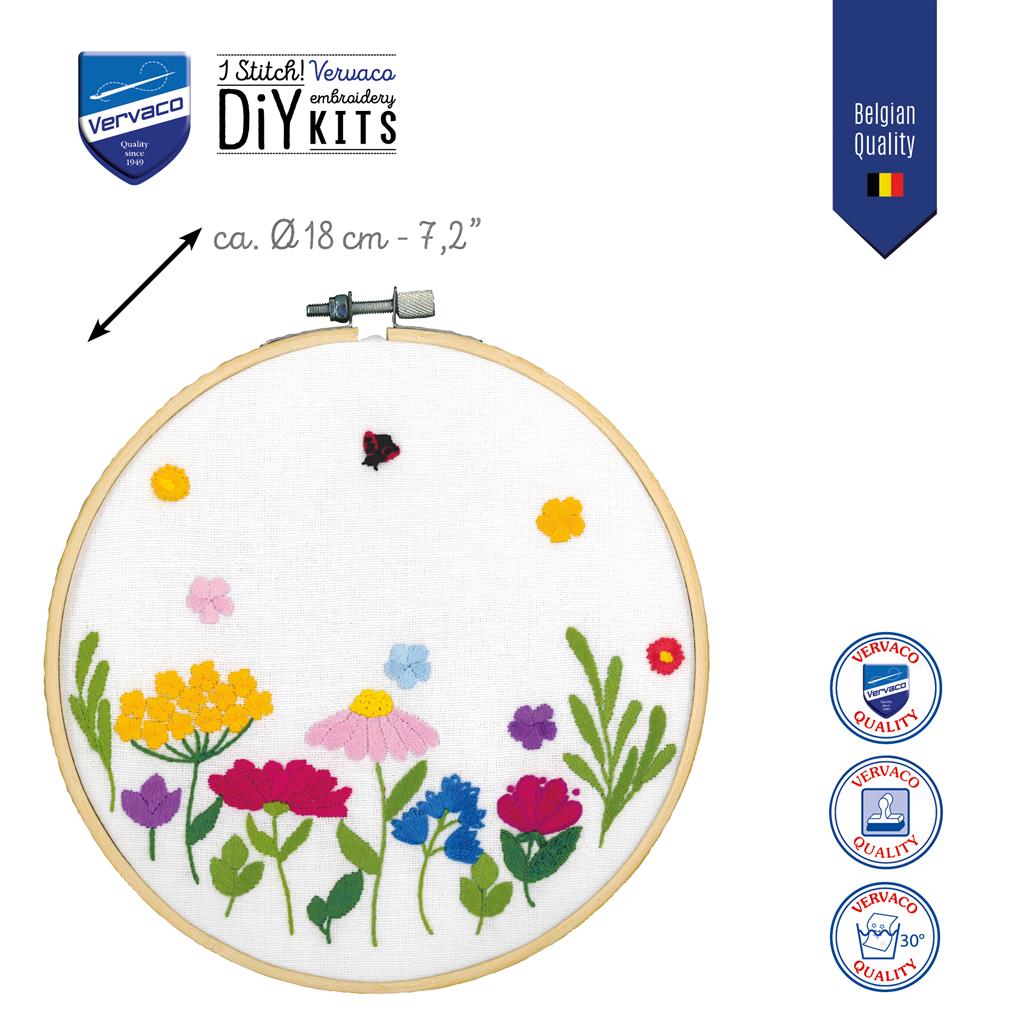 Vervaco | Borduur kit met borduurring Summer Flowers | ca. 18 x 18 cm