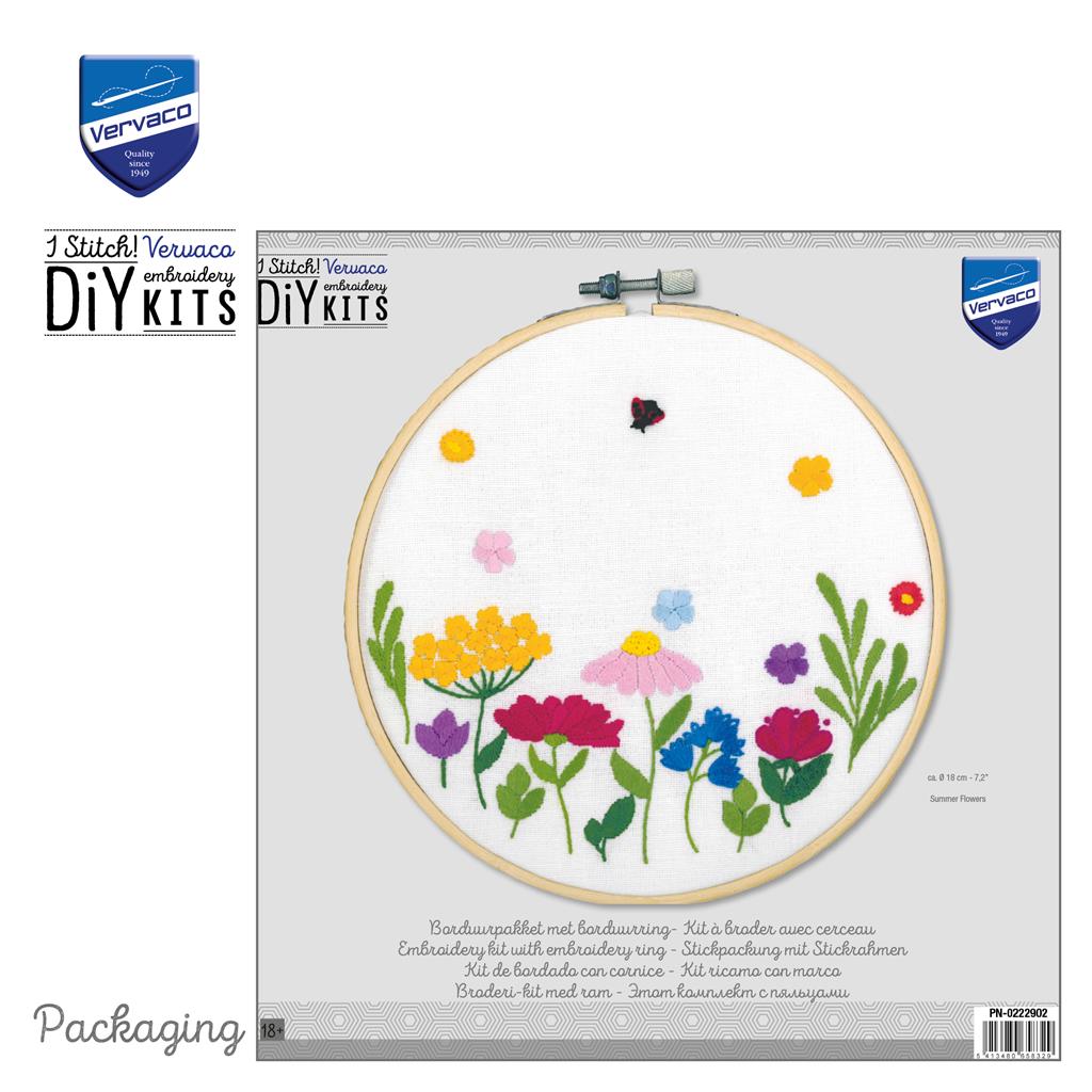 Vervaco | Borduur kit met borduurring Summer Flowers | ca. 18 x 18 cm