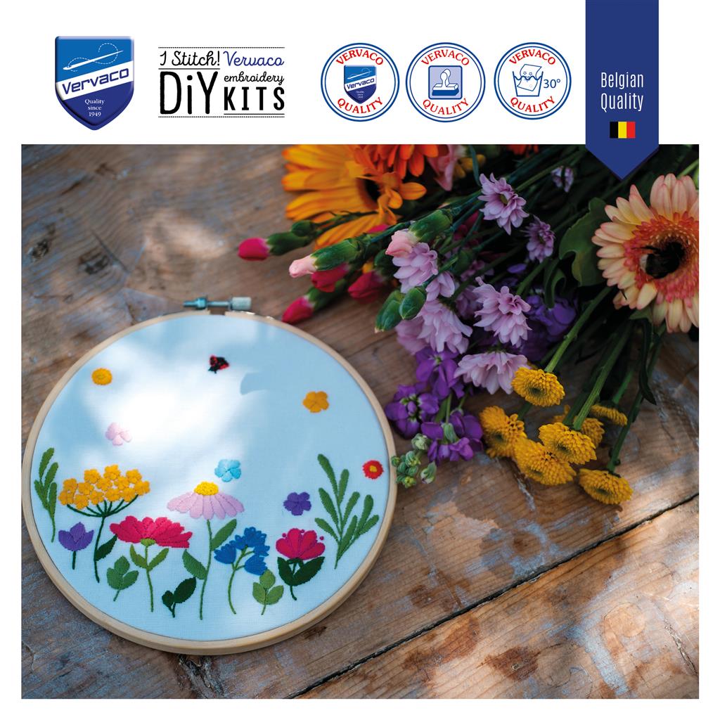 Vervaco | Borduur kit met borduurring Summer Flowers | ca. 18 x 18 cm