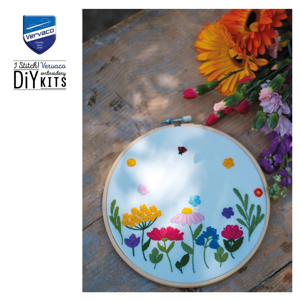 Vervaco | Borduur kit met borduurring Summer Flowers | ca. 18 x 18 cm
