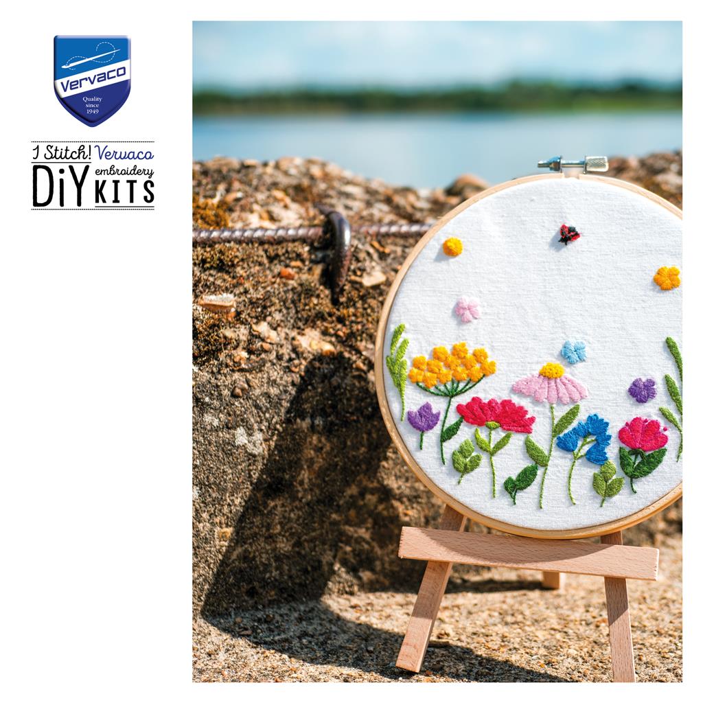 Vervaco | Borduur kit met borduurring Summer Flowers | ca. 18 x 18 cm