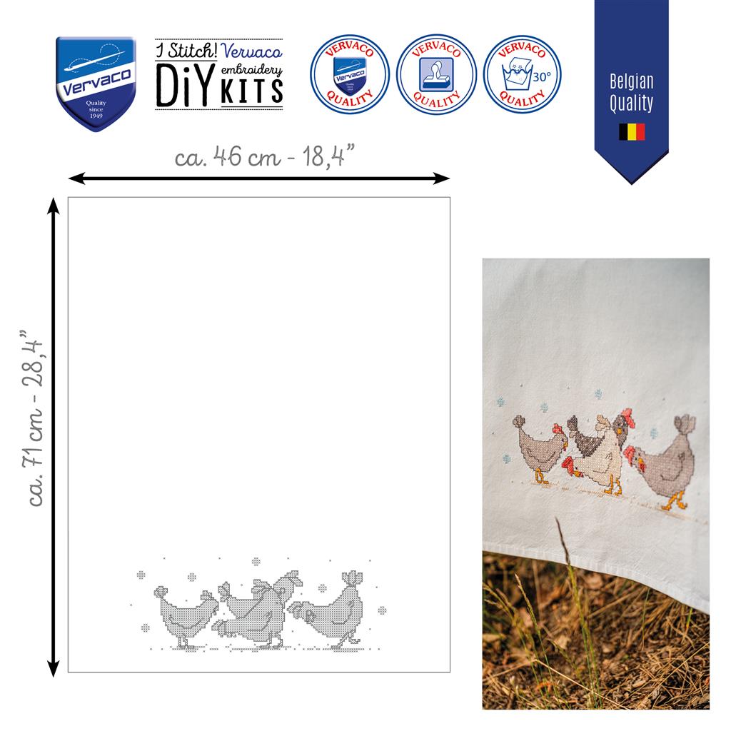 Vervaco | Handdoek kit Kippen | ca. 46 x 71 cm