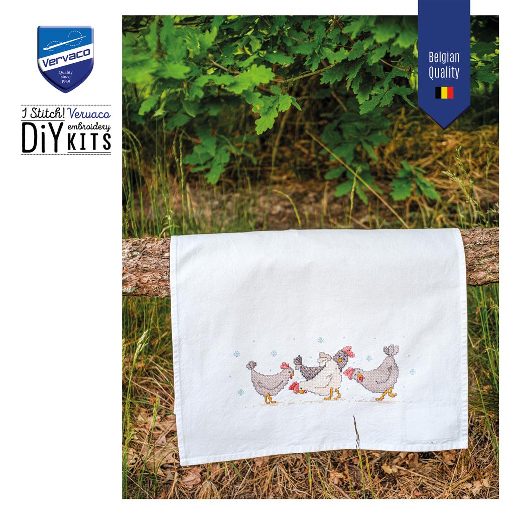 Vervaco | Handdoek kit Kippen | ca. 46 x 71 cm