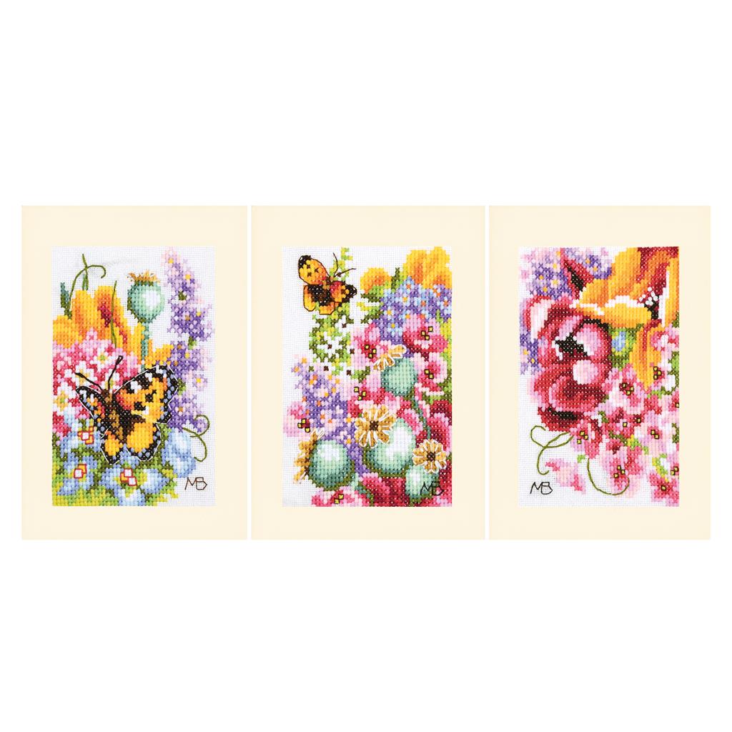 LanArte | Wenskaart kit Kleurig bloemenboeket set van 3 | Katoen | 10.50 x 15 cm