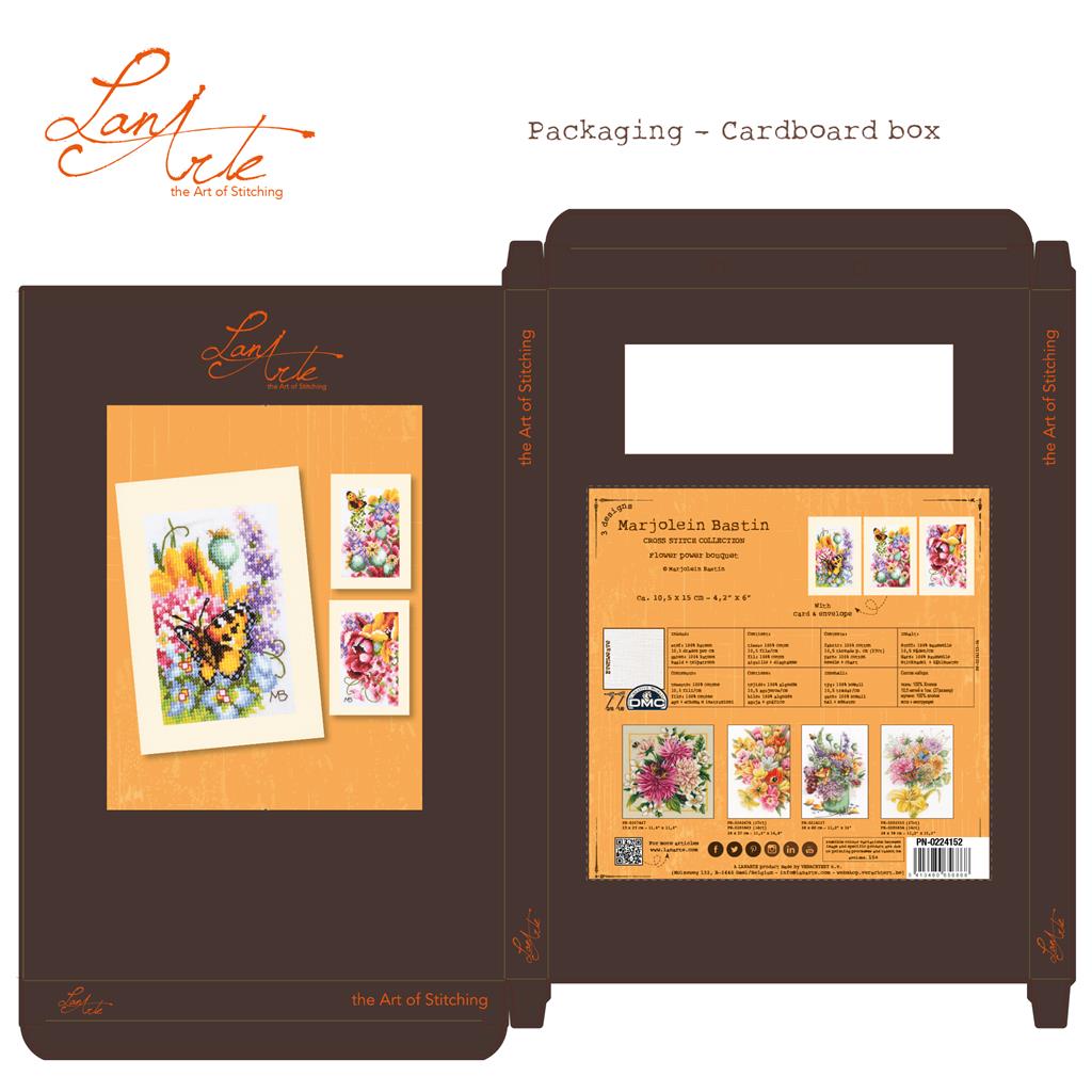 LanArte | Wenskaart kit Kleurig bloemenboeket set van 3 | Katoen | 10.50 x 15 cm